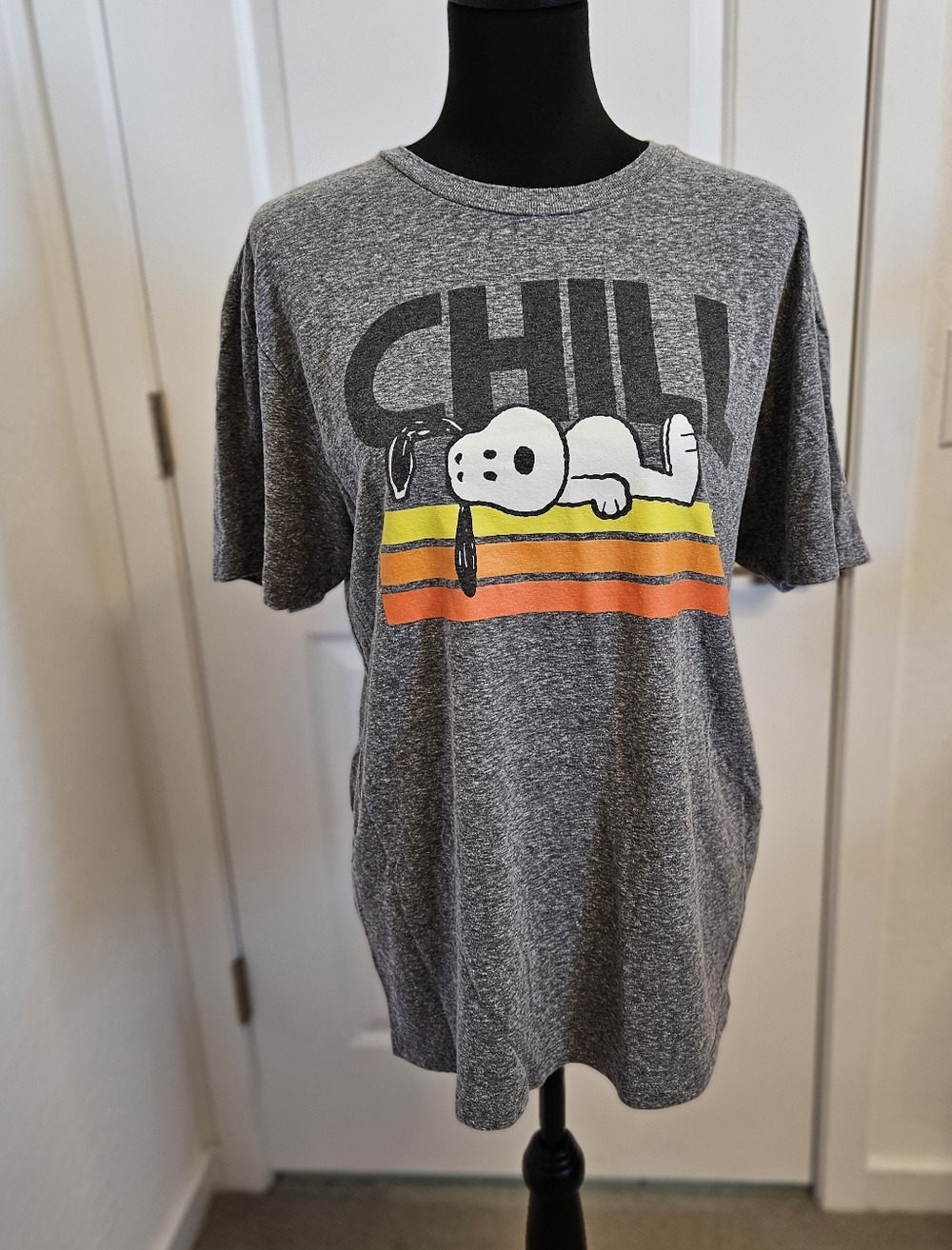 CHILL Graphic Snoopy Tee - Gray with Yellow & Orange Stripes